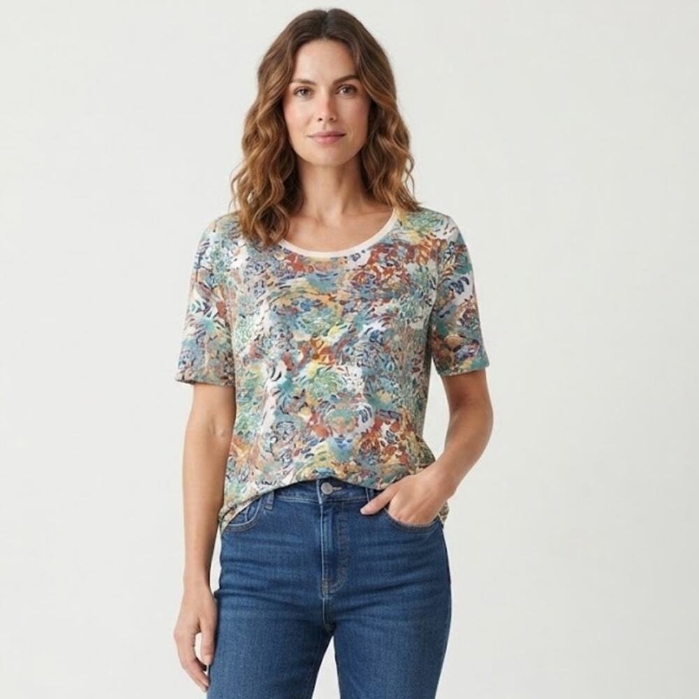 KIM ROGERS  Abstract Floral Top Tee-Shirt Casual Cotton Colorful Plus Size 2X